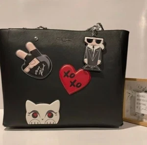🐼💦 Karl Lagerfeld Paris 🐼💦 Bolso de Hombro Negro Llavero Bolso de Mano 🐼 GB30 - Imagen 1 de 8