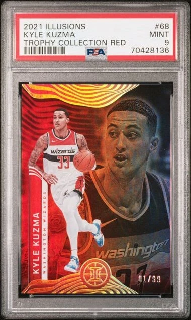 2021 Illusions Kyle Kuzma Trophy Collection Red #68 PSA 9 MINT POP 1 #'d/99 FOTL - Image 1 of 2