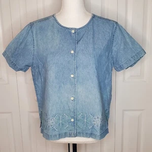 Y2K Denim Blue Embroidered Shirt Top Blouse Jenny Buchanan NO TAG Womens M/L - Picture 1 of 6