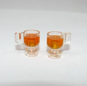 2 Lego Beer Mug Utensil Stein / Cup with Trans Orange Drink Minifig Glass - Picture 1 of 3