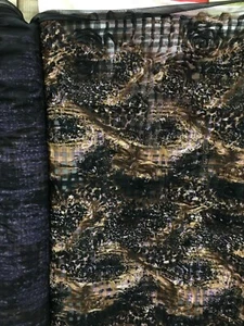 BLACK MULTICOLOR PLAID ROSETTE EMBROIDERED MESH LACE FABRIC (54 in.) Sold BTY - Picture 1 of 8