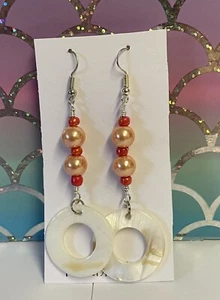 Mother Of Pearl And  Glass Pearl   Earrings - Picture 1 of 3