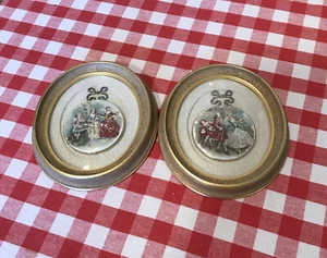 SET  Vint Sungott Art Studio Hand-Enameled Porcelain Framed Plaque 24Kt Gold Rim - Picture 1 of 8