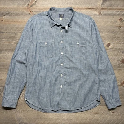 J Crew Chambray Shirt Mens XL Slim Button Down Utility Chin Strap Blue - Image 1 of 4