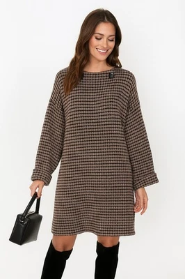 Abrigo tejido Joan Vass vintage años 90 talla única 100 % algodón gris pata de gallo 2 botones Foto 1 de 4