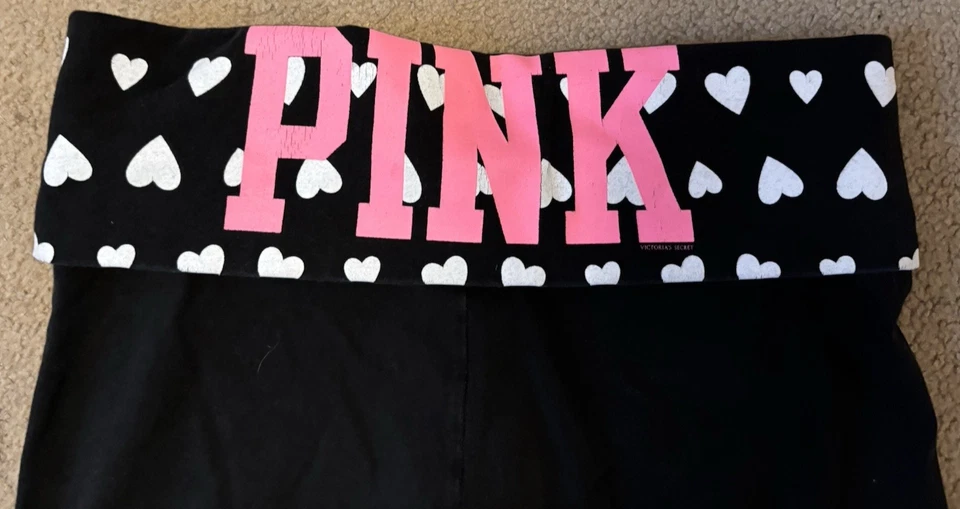 PANTALONES DE YOGA VINTAGE Y2K VICTORIAS SECRET ROSA CORAZÓN PLIEGUE S P. Foto 1 de 4
