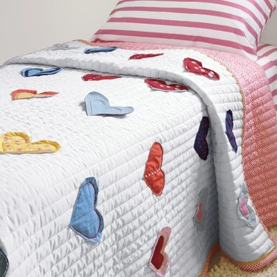 Hanna Home Reversible Twin Size Quilt 100% Cotton Hearts Aflutter Applique Multi - Image 1 of 4