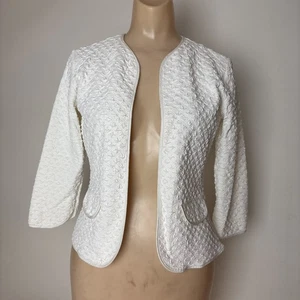 Top 40 Rayure Paris Mujer EE. UU. S/M Blanco Texturizado Frente Abierto Recortado 3/4 slv - Imagen 1 de 11