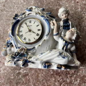 Vintage Linden Echt Porzellan Wecker blau-weiß Statuette - Bild 1 von 8