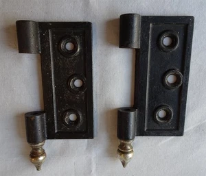 2 Antique Cast Iron Black Hinge Parts w/ Nickel Plated Tipped Finials, 3 1/2 " - Picture 1 of 2