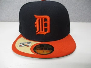 Detroit Tigers Hat Cap Fitted Mens 7 MLB Baseball Cooperstown New Era Black Oran - Picture 1 of 7