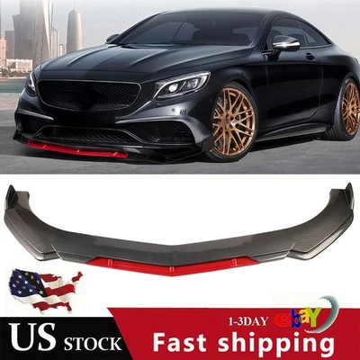 Divisor de alerón labial de parachoques delantero de fibra de carbono + rojo para Mercedes-Benz Foto 1 de 4