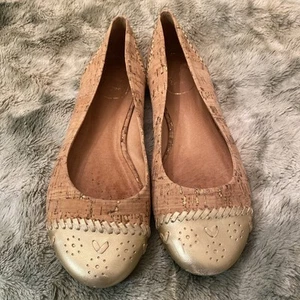 Jack Rogers Delfino Ballet Flats Womens Size 7M Leather Cork Gold Cap Toe Eyelet - Picture 1 of 9