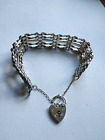 Vintage Sterling Silver Bracelet With Padlock Clasp & Safety Chain 70s