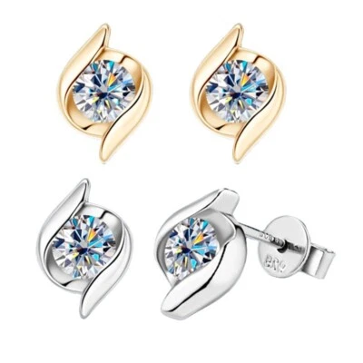 1ct D Color VVS1 Moissanite Stud Earrings for Women S925 Silver 18K Gold Plated - Image 1 of 4