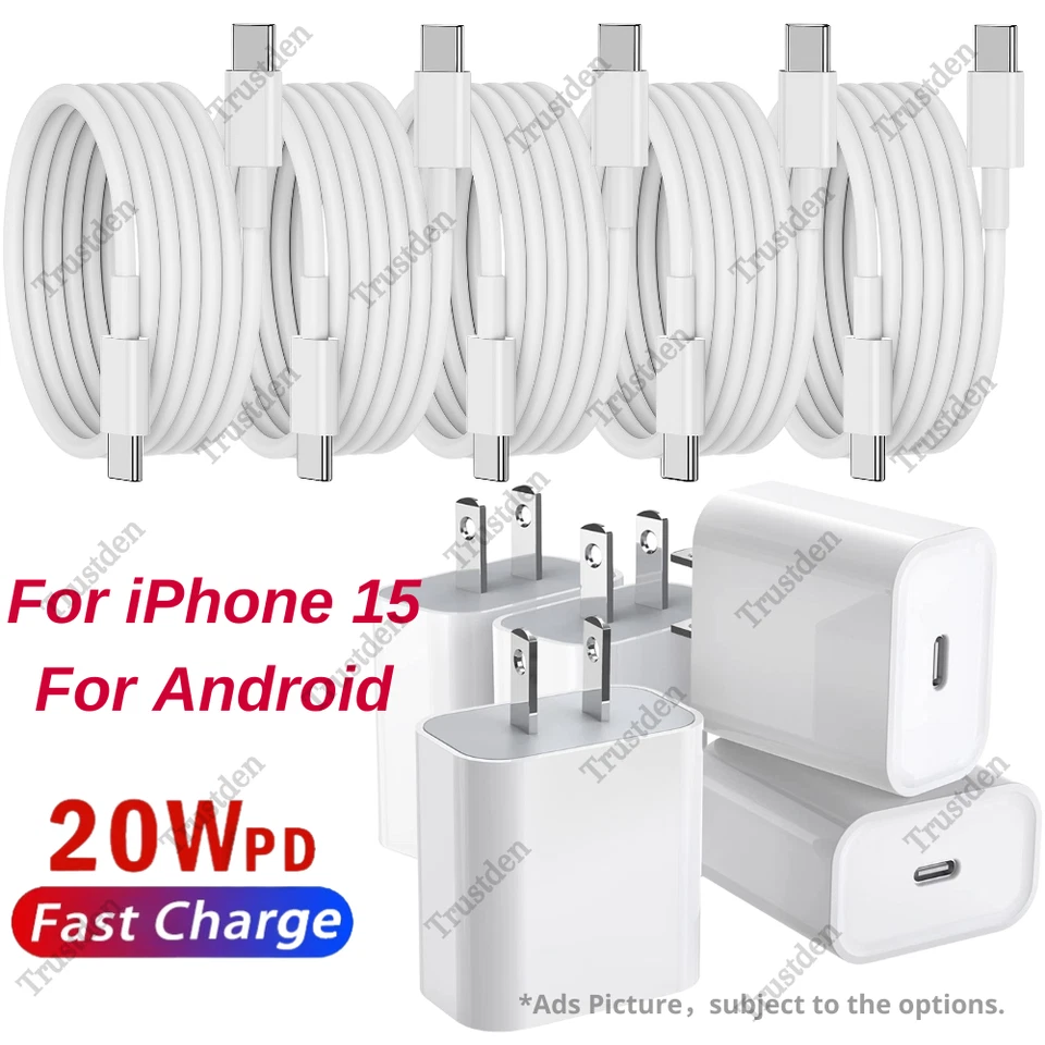 Lote Cargador Rápido Cable USB C Tipo C Bloque Adaptador 20W Para Android iPhone 15 Pro Foto 1 de 4