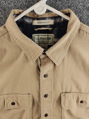 LL Bean XLT Ajuste Tradicional Franela Forrada Cazadora Hurricane Beige Botón 291750 Foto 1 de 4