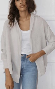 FELICITE GAUZE BOYFRIEND SHIRT DROP SHOULDER TOP BIRCH Sz M L NWT $172 - Picture 1 of 10