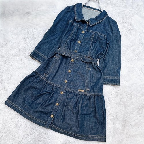 Abito denim Burberry etichetta blu manica lunga nova check indaco M donna moda