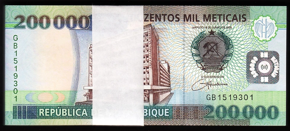 Mozambique 200000 Meticais 2003, UNC, BUNDLE, Pack 100 PCS, Consecutive, P-141 - Image 1 of 4