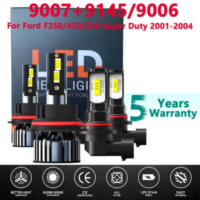 For Ford F350/450/550 Super Duty 2001-2004 Combo 9007 Headlight 9145 Fog Bulbs - Image 1 of 4