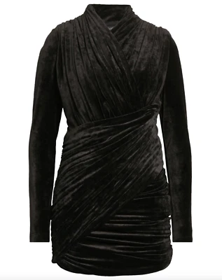 NWT Balenciaga Black Velvet Draped Wrap Long Sleeve Mini Dress Sz 40 US 8 $3250 - Image 1 of 4