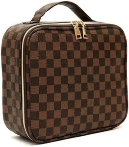 Checkered Makeup Bag, Portable Makeup Bag with Adjustable Partition, Cosmetic... - Picture 1 of 7