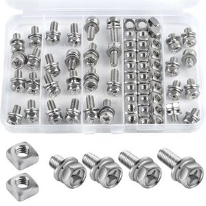 64 Pcs Battery Bolts and Nuts, M6 Stainless Steel Motorcycle One Size, silver - Picture 1 of 7