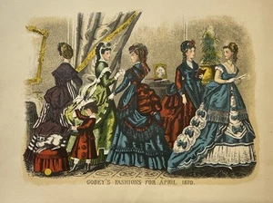 1870 Hand-Colored Fashion Print Godey's Ladies Book MORRIS & BENDIEN #5703 OFF3 - Picture 1 of 3