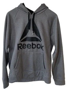Felpa con cappuccio uomo Reebok grigia nera logo grafite MED foderata tasca canguro usata in ottime condizioni - Foto 1 di 9