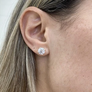 Stud Diamond Earrings Round IGI Certified E VS1 3 Ct Lab created 14K Rose Gold - Picture 1 of 11