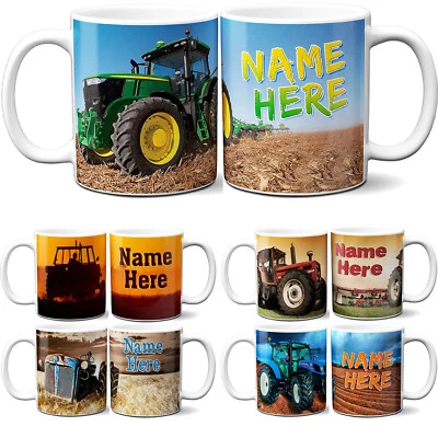 KRAFTYGIFTSUK Personalised Tractor Mug Farmer Cup Farm Birthday Fathers Day Custom Text Gift