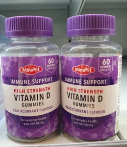 Pack of 4 x Minavit High Strength Vitamin D 60 Gummies 25µg Blackcurrant Flavour - Picture 1 of 1