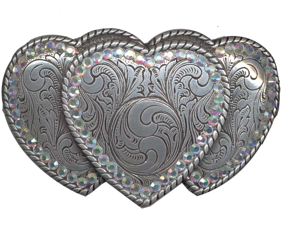 Тройной 3 сердца ~ Western ремня пряжка ~ Horsehead Mustang Серебряный ковбой 37534 - Изображение 1 из 1