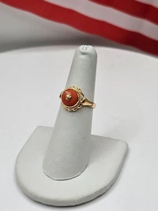 Vintage 14K yellow gold Pink Coral domed ring - Picture 1 of 14