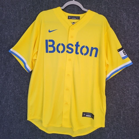 Men’s Size Large Nike Boston Red Sox City Connect Yellow Marathon Jersey #2 NWT Cover
