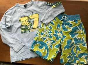 EUC Gap Kids Boys Swim Trunks Shorts L 10 Hawaiian Floral Lined + L/S Shirt L 10 - Picture 1 of 5