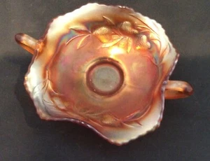 Fenton Art Glass Candy Dish 2 Handles Carnival Marigold Strawberry 6” - Picture 1 of 4