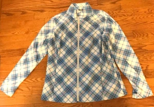 Izod Golf Large Full Zip Windbreaker Light Jacket Plaid Blue W/Pockets Women’s - Picture 1 of 8