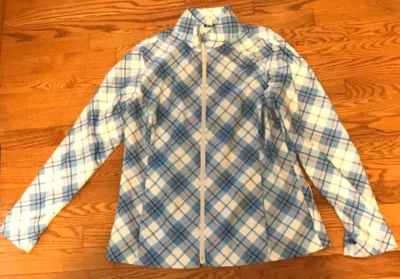 Chaqueta cortavientos Izod Golf grande cremallera completa azul claro a cuadros con bolsillos para mujer’s Foto 1 de 4