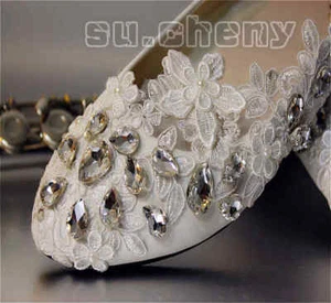 su.cheny weiße Perle Strass flache Spitze Blume Hochzeit Brautjungfer Schuhe - Bild 1 von 1