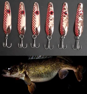 ( 6 ) 2 1/4" Red Copper Flash Trolling Flutter Spoons Walleye Candy - Picture 1 of 2