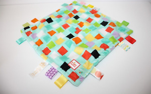 Bright Starts Taggies Baby Lovey Security Blanket Green Patchwork 12" x 12" Soft