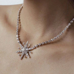 Gargantilla collar estrella bohemia estrás joyería para mujer cadena tenis gargantilla con - Imagen 1 de 5