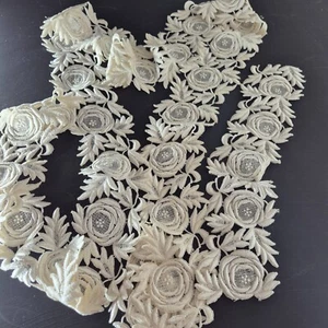 Vintage Cream Lace Fabric Flowers Embroidered Bridal Wedding Material 1.8M x 8cm - Picture 1 of 6