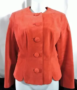 NORM THOMPSON Womens Sz Small Vintage Button Front Red Suede Leather Jacket Coat - Picture 1 of 11