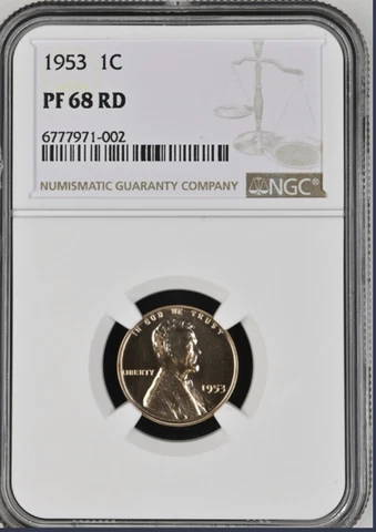 1953 Proof Lincoln Wheat Cent NGC PF 68 RD Cover