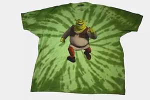 Dreamworks Mens Shrek Funny Cartoon Movie Ogre Green Tie Dye Shirt New L, XL,2XL - Picture 1 of 5