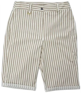 Pantaloncini corti a righe lunghezza ginocchio vita aderente cintura passanti zip bottone a mosca donna - Foto 1 di 2