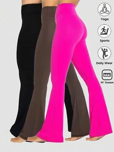 3 Pack Set Flare Leggings Crossover Yoga Pants With Tummy Control High-Waisted - Picture 1 of 4